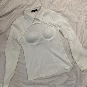 White button down cut out bustier top